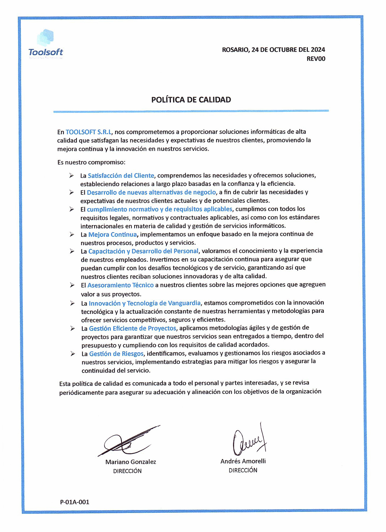 Política de calidad Iso 9001:2015